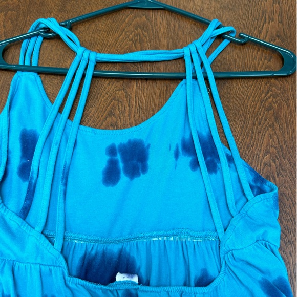 ROXY Strappy OpenBack miniSUNDRESS, Med. Turq w/blue tie-dye. Asymmetrical hem. - Picture 3 of 5